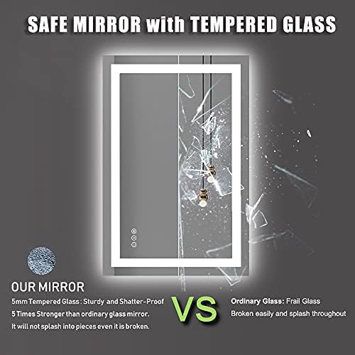 Amorho LED zrcalo 20 x 28 s prednjim i pozadinskim osvjetljenjem, uopštesnih zidnih ogledala sa anti-malom, otporna na otpornost, memorije, 3 boje, dvostruko led ogledalo