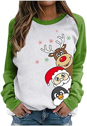 Ženska ružna božićna dukserica sa Xmas Elk tiskanom majicom Crewnck dugim rukavima, pulover za bluzu