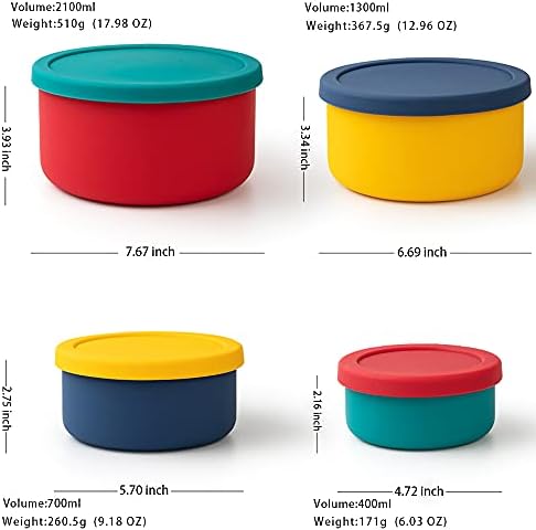 KSENDALO Silikonski kontejneri za skladištenje hrane Set, kapacitet: veliki 71oz/44oz/23.6 oz/Small13.5oz, ekološki prihvatljiva silikonska Bento kutija za miješanje pečenja na mostu ili više, u više boja