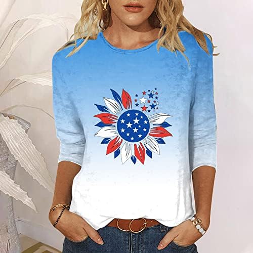 Košulje od 4. jula za žene Ljetna nezavisnost Dan 3/4 rukave patriotske majice cvjetni tiskani okrugli vratni