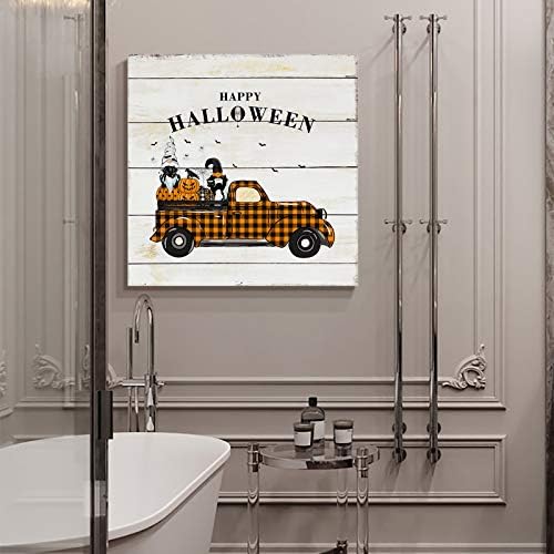 Halloween canvas Wall Art slika, Artwork ulje za spavaću sobu dnevni boravak kupatilo kućni ured dekoracija 8x8 inch, bundeve Ghost Gnomes kamion Vintage daske
