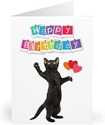 Sretna rođendanska čestitka sa mačkama, rođendanska čestitka crne mačke i koverta