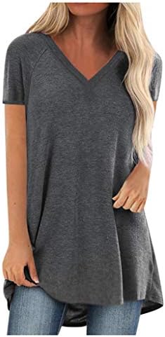 Plus size Ljetna majica za žene V izrez Raglan rukav gornji tines čvrsti boje labavi fit tunički