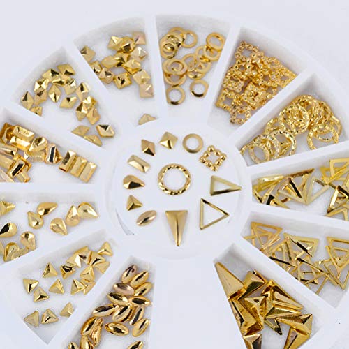 Frcolor 120 kom ružino zlato Nail Art klinovi zakovice ovalni krug Kvadratni trokut šuplji okvir miješane metalne čari za nokte DIY 3D nail art dekoracija