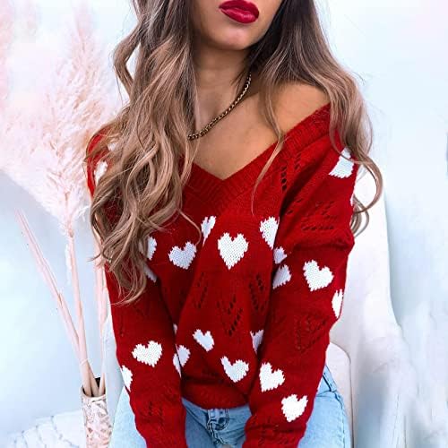Ženske ružne džempere s dugim rukavima seksi pletena top bluza Ležerne prilike za srce Plint džemper Top Božićni vrhovi