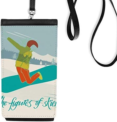 Zimska sport Skijanje Skijalište Ilustracija Telefon novčanik torbica Viseće mobilne torbice Crni džep