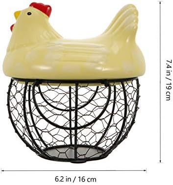 Yardwe Iron Egg Storage Basket keramička mrežasta žica u obliku piletine držač jaja dekorativna posuda za prikaz organizatora za povrće grickalice Farmhouse Decor Yellow