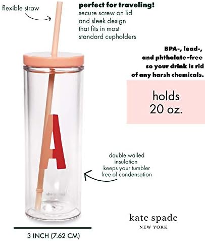 Kate Spade New York izolovana početna čaša sa slamkom za višekratnu upotrebu, akrilna putna čaša od 20 unci sa poklopcem, S