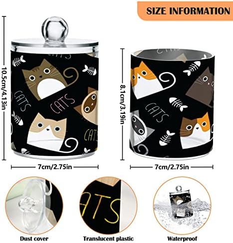 Xigua Black Cat Qtip Holder 2 Pack, 14 oz Apoteka Staklone kupaonica Vanity Organizer CANITER za QTIPS, pamučne briseve, pamučne kuglice, kozmetičke jastučiće, flossers