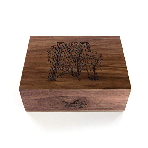 Cvjetni monogram M Wood Sastavljanje kutija [Personalizirani prilagođeni pokloni, godišnjica, vjenčanje,