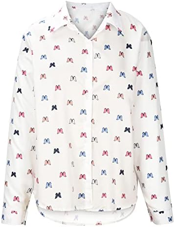Majice za žene Moda, Casual Dugi rukav leptir Print dugme Down T-Shirt Tops Sexy rever V vrat bluza