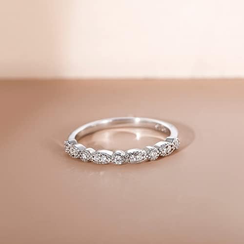 Eamti 925 Srebra vjenčani prsten za žene kubni cirkonij Marquise & okrugli Milgrain Half Eternity Slaganje veličine prsten 3-13