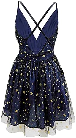 Oplxuo ženska mini haljina za zabavu seksi duboke V-izrez zvijezde sa printom suknja bez mrežaste mrežice za