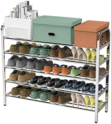YSSPORT Organizator cipela za bijeli metal, 5 razina za stojeći stalak za cipele od nehrđajućeg čelika, polica za cipele, polica za obuću za ulazne vrata u srebrnoj YS-5