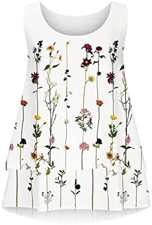 LCEPCY ženski povremeni cvjetni sloj ispisa vrhovi tiska za kraljevske majice bez rukava s rukavima s labavim