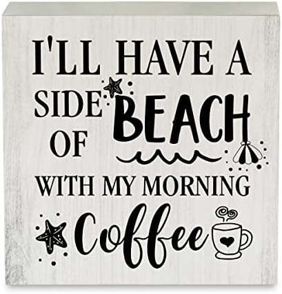 Country Beach Coffee Wloth Box potpisao je rustikalna plaža sa mojom jutarnjem kafim drvenim kutijama na plažu od ukrasnog znaka blok plaketa za kuću na plaži Stolni stol dekor 5 x 5
