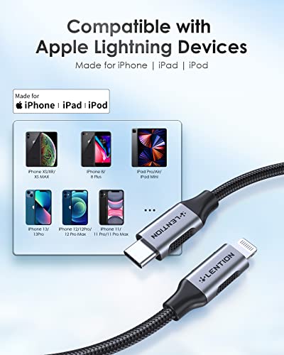 Leđivanje USB C do munje iPhone kabel MFI certificirani tip C Brzo punjenje 6,6ft, najlonski pleteni punjač Kabel kompatibilan iPhone 13/12 / 11 / Mini / PRO / 8 / x, iPad Air / Pro / Mini