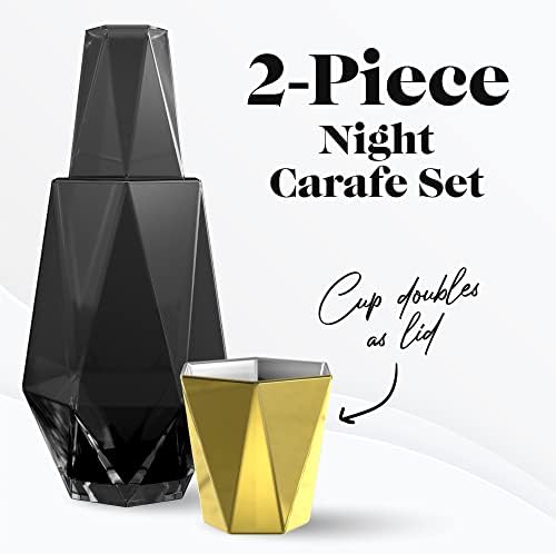 Moderna geometrijska noćna karafa | Dvodijelni set - noćni brod za vodu | Staklena kafana sa čašicom koja je parovi kao poklopac | Noćni vodeni kafani i staklo set u crnoj / zlatu