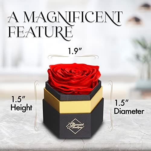 Glamour Boutique šesterokutna kutija za zauvijek crvena ruža - sačuvane ruže u kutiji, besmrtne ruže u kutiji