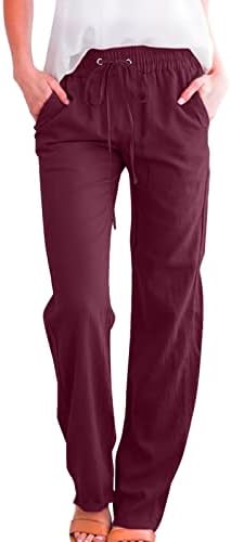 DAZLOR ženske pamučne lanene pantalone sa vezicama visokog struka Ležerne pantalone sa širokim nogama na