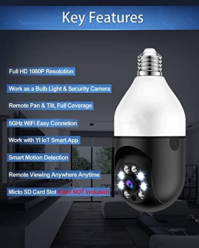E27 360 ° sigurnosne kamere bežične vanjske, 2.4GHz i 5G WiFi sigurnosna kamera za žarulju, 1080p Video