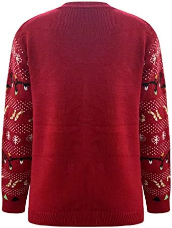 Ružni božićni džemper za žene Xmas Crew izrez Geometrijski uzorak Božićna obična boja pleteno
