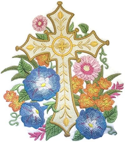 [Custom] Sveti Sveti Cross sa prirodnim nagradama [pozlaćen vrtni križ] Vezerovo gvožđe na / SEW Patch [7.8 x 6.63] [MADENI U USA] ...