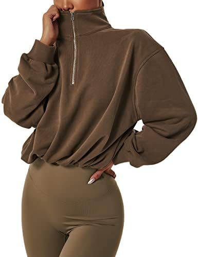 Yeokou ženska dukserica obrezana polovica zip pulover dugih rukava za vježbanje