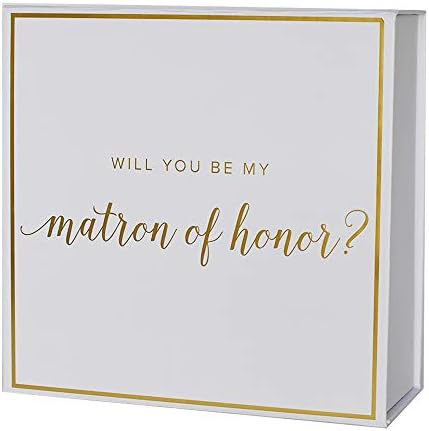 Kutija MATRON of HOAN sa zlatnim foliranim tekstom | Set od 1 prazne kutije | Savršeno za da li ćeš biti moj matronski poklon i venčani poklon
