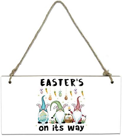 Alageo Uskršnji dekor Drveni znak Gnome Bunny uši dobrodošli drveni viseći znak Uskršnje jaje Košara Drvena