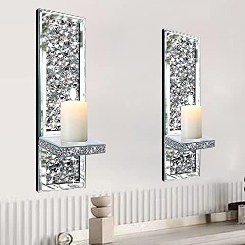 Zolapi set od 2 Crystal Crush Diamond Slike, prekrasan srebrni zrcalni zidni sconce, stakleni zidni ukrasi za kućni dekor, dnevni boravak, blagovaonica.