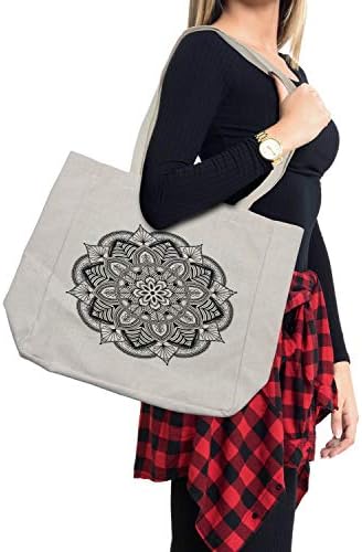 Ambesonne Mandala torba za kupovinu, prstenasti cvjetni uzorak sa ukrašenim pločicama i linijama Boho Circle