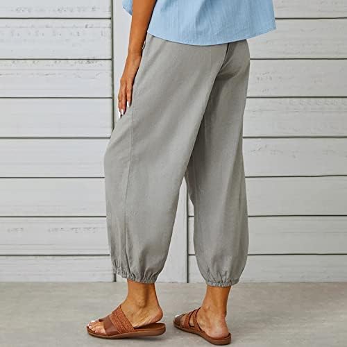 Meymia Ljetne ženske pamučne pantalone pantalone Hlače visokog struka struka za struk sa džepovima