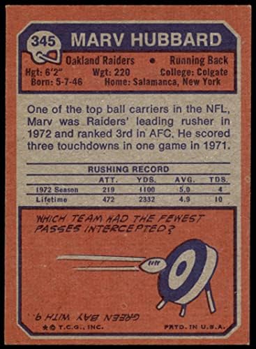 1973 TOPPS 345 Marv Hubbard Oakland Raiders NM / MT Raiders Colgate