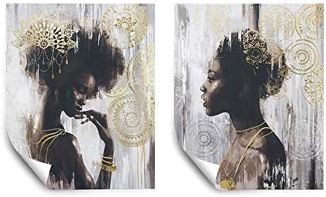 Pi Art Poster afroamerički Zlatni umjetnički platneni zidni umjetnički Set, portret ljepote zidno