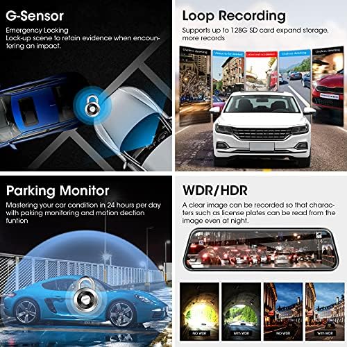 2.5K ogledalo Dash Cam Smart Voice Control 10 Stražnji pogled zrcalna kamera sa vodootpornom sigurnosnom kose kamerom Sony Sensor 170 ° Super Night Vision Loop Snimanje G-senzora Pomoć parkiranja