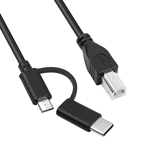 Rieiyoca USB B printeri 3,3 FT, 2-u-1 dizajniran, Micro USB do USB B, USB C do USB B pisača za