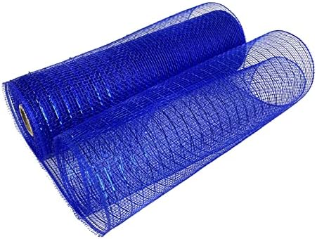 Deco Poline mrežasta traku 10 inča x 30 stopa, plava deko mrežasta vrpca s metalnom folijom za vijenac,