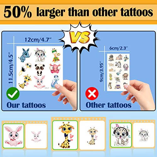 Aresvns slatke životinje Privremene tetovaže za djecu 216+ kom, dječja zabava pokloni pokloni za djecu, šarene crtane lažne tetovaže za dječake i djevojke vodootporne, izgubljene, netoksične i jednostavne za uklanjanje