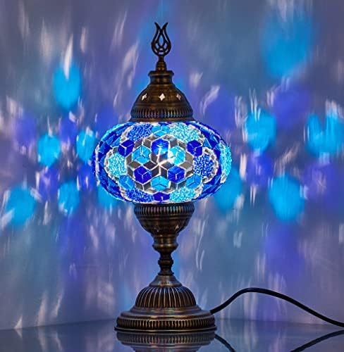 DEMMEX turski Marokanski mozaik sto noćna lampa, Tiffany stoni šareni ručno rađeni stakleni mozaici stolna lampa, 6,5 veliki Globus, 14 visina, plava