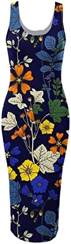Lmdudan za žene haljine za olovke modne cvjetne printom ručno okrugle vrata Bodycon haljine 2023 ljetna dužina koljena tanka haljina
