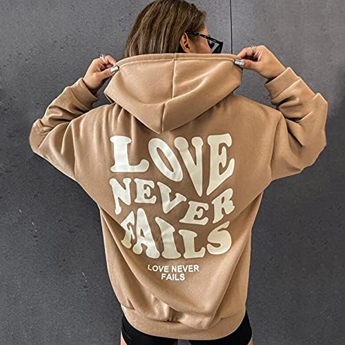 Ženska dukserica sa hoodiema Ljubav Nikad ne uspijeva dopis grafički print majica s dugim rukavima, pulover s