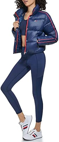 Tommy Hilfiger ženski obrezirani fit patentni džepovi na puffer jaknu Logo za snimanje dolje rukava