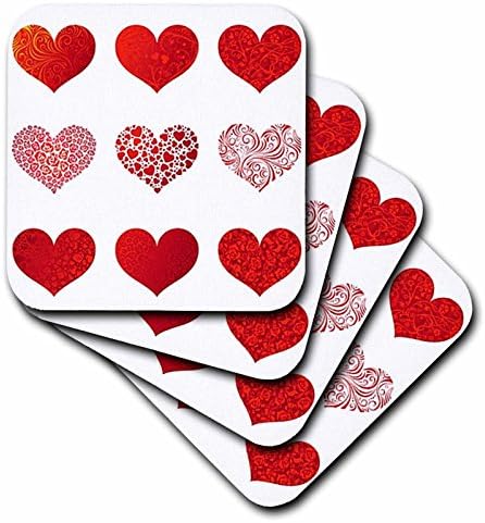 3drose CST_37469_4 Valentine 9-crvena srca keramički podmetači za pločice, Set od 8 komada