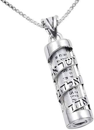 Ajdesign Mezuzah ogrlica privjesak Spiral Shema Yisrael i Scroll u 925 Srebra