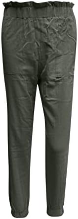 lcziwo ženske lanene pantalone ljetne Casual pantalone sa širokim nogama elastični struk ošišane duge pantalone sa džepovima