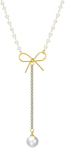 Tswiva ogrlica za žene ogrlica sa lukom Moderan biser izuzetna i atmosferska dužina lanca lanca ključne kosti: 16.1 + 2.36