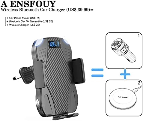 Bluetooth adapter za automobile FM, Ensfouy bežični punjač 10W QI Brzi punjenje Automatsko spajanje za telefon za telefon iPhone 11/11 Pro / 11 Pro Max XS / XR / X / 8/8 +, Samsung Galaxy