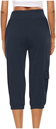 Mittery Capri pantalone za žene modne casual pune boje elastične labave ravne pantalone hlače sa džepom