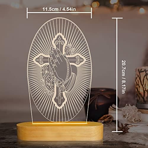 Hinittey Isus križ religiozno noćno svjetlo, Isus Drvo 3D iluzija lampa toplo boje USB Power Crkva fenjer za uređenje doma rođendan Christian penziju pokloni za žene prijatelji